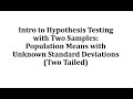 Hypothesis Test: Two Population Means with Unknown Standard Deviations (2 Tailed)