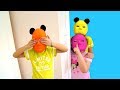 Colorful  toy masks  pretend play funny kids - hide and seek