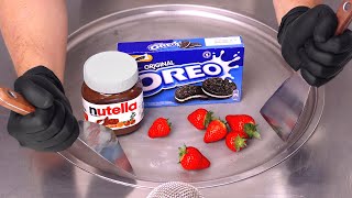 Nutella, Oreo & Strawberry - Ice Cream Rolls | ASMR