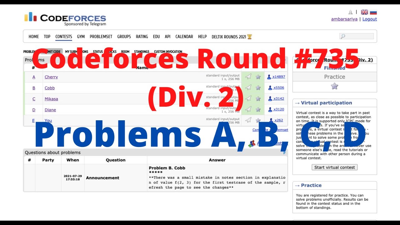 Problem A, B, C, D | Codeforces Round #735 (Div. 2) | Video Editorial ...