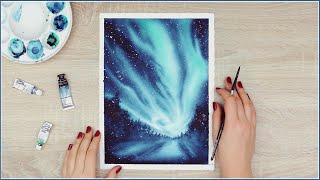 How to Paint Northern Lights with Watercolors | Watercolor Painting Ideas