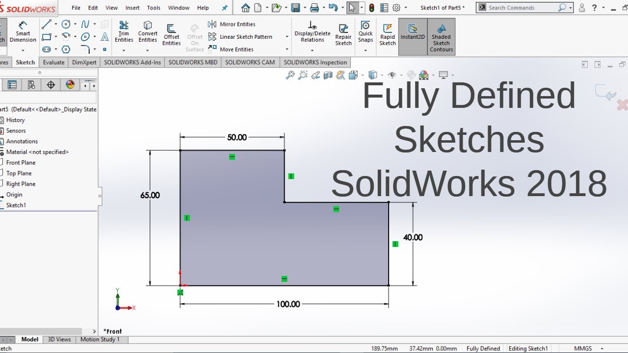 SolidWorks 2018 Tutorial For Beginners _ Fully Defined Sketches - YouTube