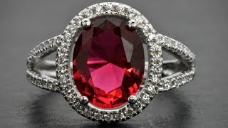 Sterling Silver 3ct Lab Red Ruby Halo Oval Vintage Classic Lab Diamond Ring