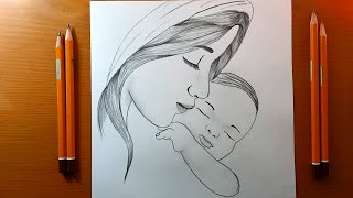 disegni facile | Come disegnare Madre e bambino | per lo più semplice disegno a matita