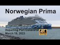 Norwegian Prima Departing Port Canaveral March 19, 2023 in 4K