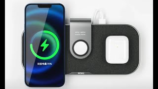 WIWU 3 in 1 Portable Wireless Charger External Charging Station for iPhone 12 Series/AirPods/iWatch