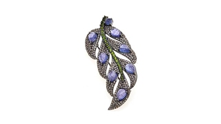 Rarities Tanzanite   Gem Black Rhodium Leaf Pin/Pendant