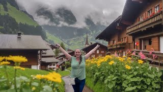 Swiss Village Serenity Rainy Walk in Gimmelwald 🏡🌦️ 4K ULTRA HD