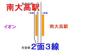 JR東海道線　南大高駅 １番線と２番線　変則的な駅