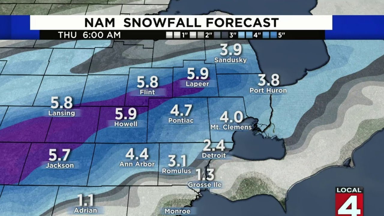 Snowfall Forecast For Metro Detroit Week Of Feb. 4-8, 2020 - YouTube