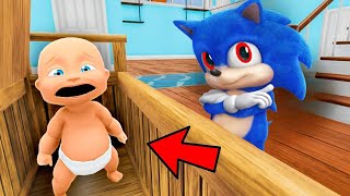 Baby Escapes EVIL SONIC BABY!