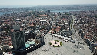 Taksim Meydanı ve İstiklal Caddesi'ndeki sakinlik havadan görüntülendi