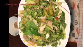 Salad sdao with pork belly Khmer food ( របៀបធ្វើញាំស្ដៅជាមួយសាច់ជ្រូកបីជាន់ )