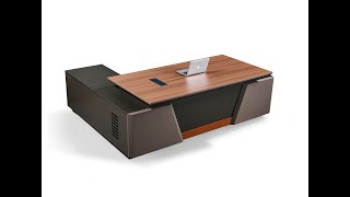 Corner desk with side cabinet/ corner work station/ L shaped desk S901 Teak Grey Installation