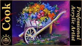 Painting Flowers in a Cart  in Acrylics for Beginners with Ginger Cook