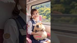 capybara sitting in car with beautiful girl 😍 #shorts