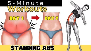 5 Min STANDING ABS Workout ✔ Lose UPPER BELLY and LOWER BELLY Fat in 1 Week