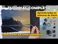 Como pintar uma marinha com pôr do sol - Tutorial completo de Pintura em tela