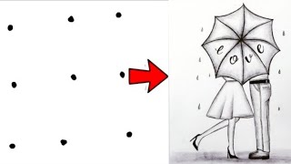 Drawing young loving couple with umbrella|| simple and easy Drawing | girl drawing |