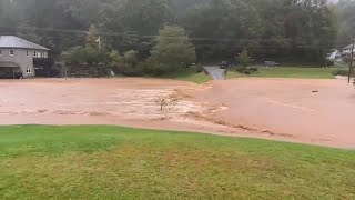 Flooding along Mutton Creek in Boone, North Carolina following Helene