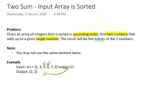 Two Sum Sorted Input Array - Acing the Facebook Coding Interview | JDTechTips