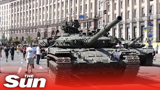 Ukraine patrols captured Russian vehicles to mark Independence Day