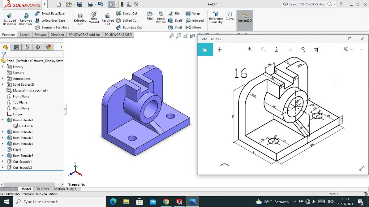 Latihan Gambar Teknik 3D||Tutorial Solidworks Part 2 - YouTube