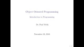 Lecture 27 Section 1 -- Object Oriented Programming