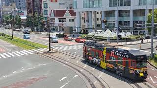 豊橋鉄道市内線モ800形ブラックサンダー号 駅前停留場到着 Toyohashi Railroad Azumada Line Type Mo800 Tramcar