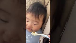 【生後7ヶ月】はじめての納豆Reaction when the baby eats natto for the first time　#shorts