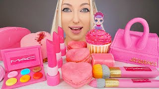 ASMR PINK FOOD, MAKEUP CANDY, EDIBLE BAG, LIPSTICK, CAKE, ICE CREAM (DESSERT) MUKBANG, 분홍색 음식 먹방