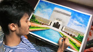 Watercolor painting Baitul Mukarram National Mosque of Bangladesh.