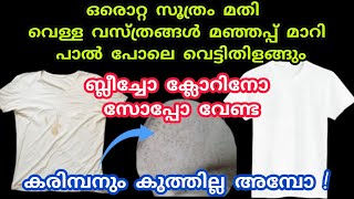 അഴുക്കും കറയും മഞ്ഞപ്പും മാറി തുണികൾ വെട്ടിത്തിളങ്ങും| white cloths cleaning tip