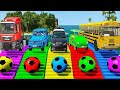 TRANSPORTING PIXAR CARS & FRUITS WITH COLORED & JOHN DEERE vs CLAAS vs TRACTORS - BeamNG.drive #962