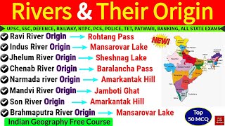 River And Their Origin in India | Rivers Important Question | Indian Geography Gk in English upsc