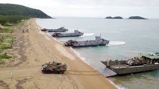 Australian Army AFVs landing ashore during amphibious Ex Sea Explorer