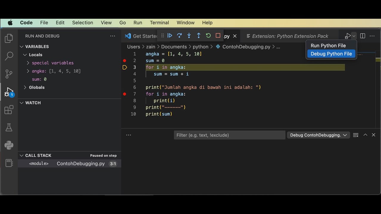 Python Programming Debugging Using Visual Studio Code Youtube