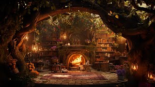 Cozy Magic Library Under Old Tree 📚 Enchanted Fantasy Music & Ambience | Read, Work, Study