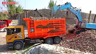 Rc Excavator Loading Sand, Rc Scania Truck Car, Truck Man Unloading Sand in Village