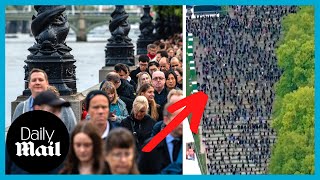 Thousands queue for miles to see Queen Elizabeth II (aerial view)