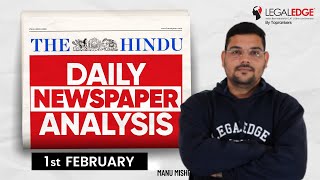 The HINDU for CLAT 2024 (1st Feb) | Current Affairs by LegalEdge | Daily Newspaper Analysis (Hindi)