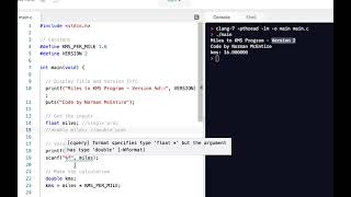 C Programming Skills Using Replit: Miles to KMS: Version 2