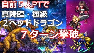 【FFBE】真降臨・極級　２ヘッドドラゴン　自前５人　ノーダメ　７ターン　ミッションコンプ