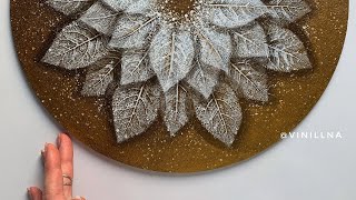 Golden flower painting / Leaf print painting / Leaf painting tutorial / How to paint leaf print