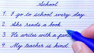 Cursive Writing Practice | 10 Simple English Sentences about School | Cursive Handwriting Practice