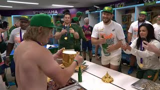 South Africa drink from Webb Ellis Cup to celebrate