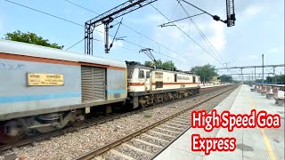 Dangerous High Speed 130 Kmph Action by Wap7 Goa Express