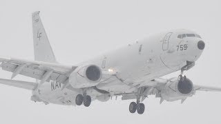 2019.1.20 三沢基地 P-8A VP-16 雪が降る中着陸