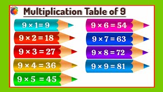 multiplication table of 9 || times table of 9 || multiply by 9 || multiplication song 9 times table