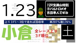 1月23日土曜日　小倉競馬場　上り3F順位データ　小倉城特別　2021(障害戦除く)